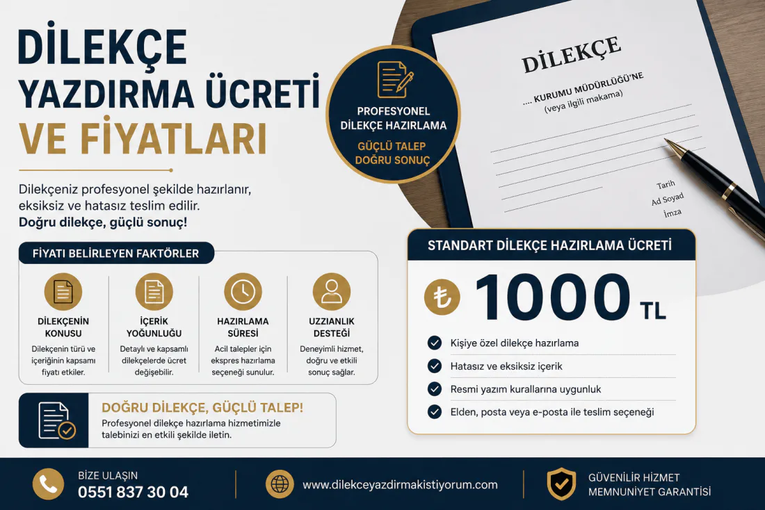 Ofiste ve online dilekçe yazdırma ücretlerini karşılaştıran fiyat görseli